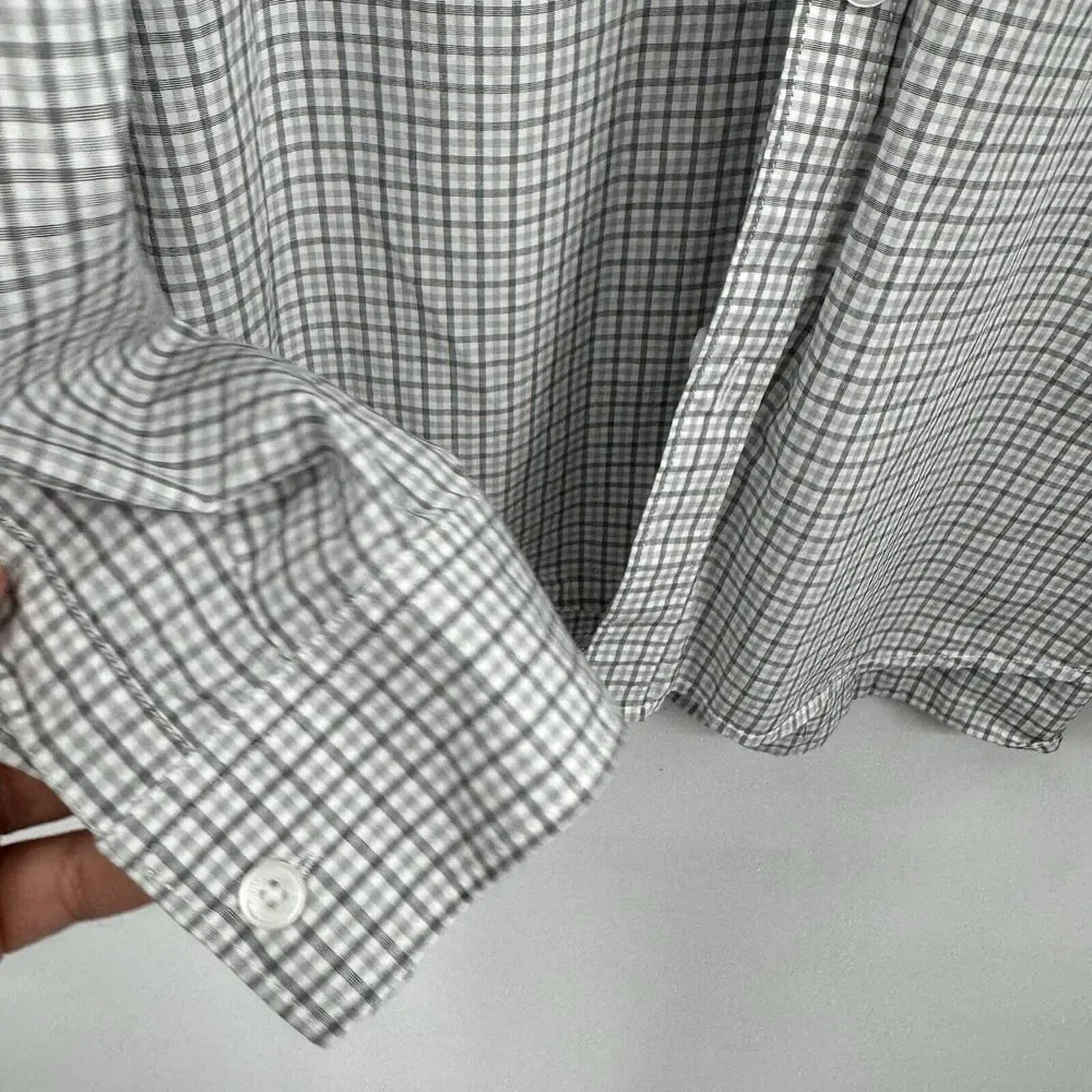 Calvin Klein XXL Button Down Shirt Men Grey White Micro Check Long Sleeve Cotton